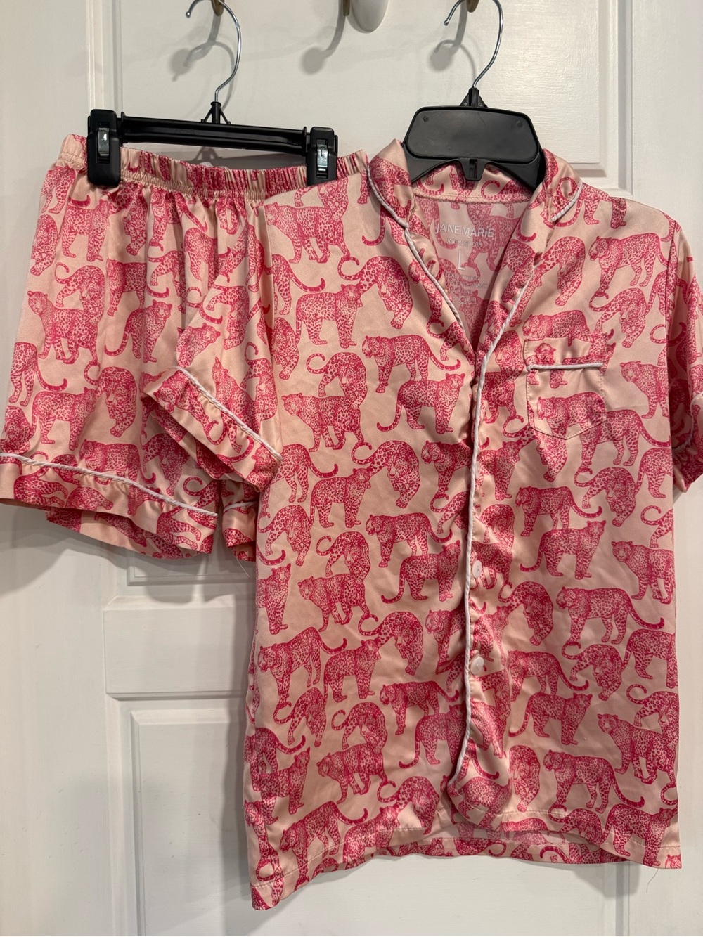 Jane Marie Girls Large Pink Leopard Cheetah Pajama Set Satin Shorts PJs